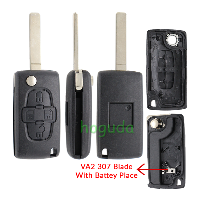 For Peugeot 4 button remote key blank with 307 blade  ( VA2 Blade -4 Button- With battery place )