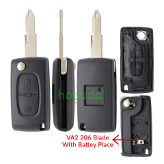 For Peugeot 206 blade 2 button flip remote key shell ( NE73 Blade - 2Button - With Battery Place )