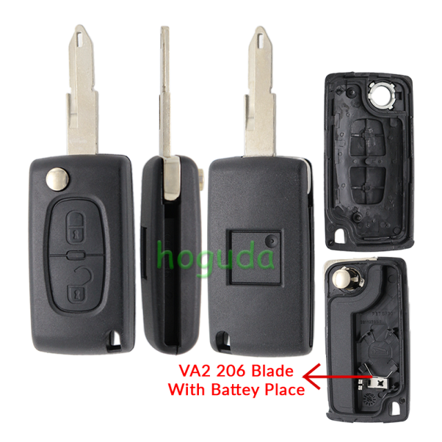 For Peugeot 206 blade 2 button flip remote key shell ( NE73 Blade - 2Button - With Battery Place )