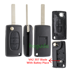 For Peugeot 307 blade 3 button flip remote key shell with light button ( VA2 Blade - 3Button -  Light - With battery place )