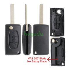 For Peugeot 307 blade 3 button flip remote key blank with light button ( VA2 Blade - 3Button -  Light - No battery place) (No Logo)