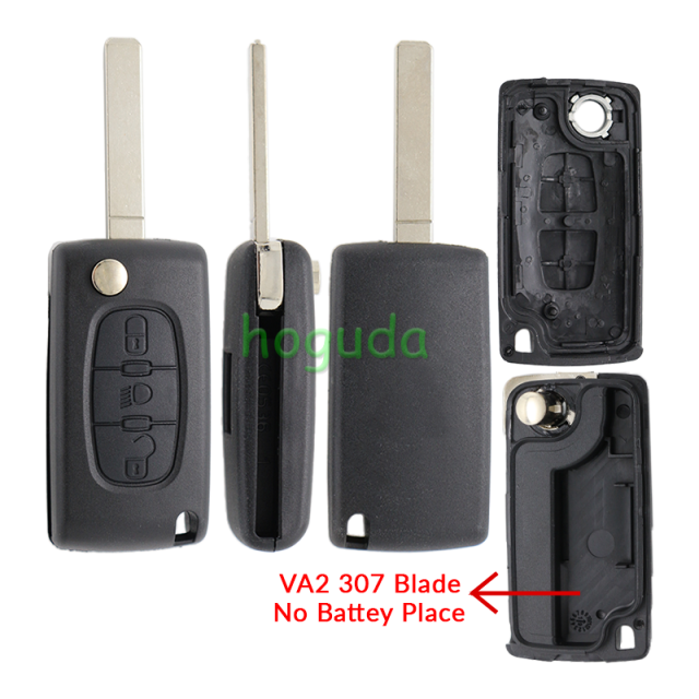 For Peugeot 307 blade 3 button flip remote key blank with light button ( VA2 Blade - 3Button -  Light - No battery place) (No Logo)
