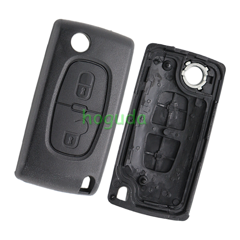 For Peugeot 407 blade 2 buttons flip remote key shell ( HU83 Blade-2Button-With battery place )