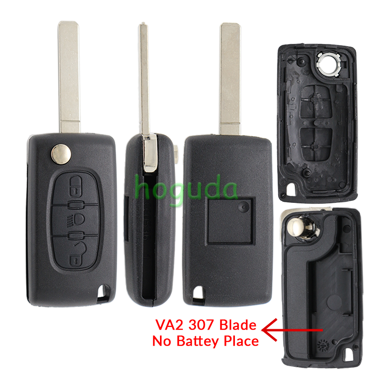For Peugeot 307 blade 3 button flip remote key shell with light button ( VA2 Blade - 3Button -  Light - No battery place )