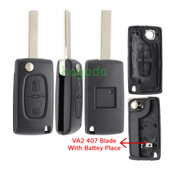 For Peugeot 407 blade 2 buttons flip remote key shell ( HU83 Blade-2Button-With battery place )