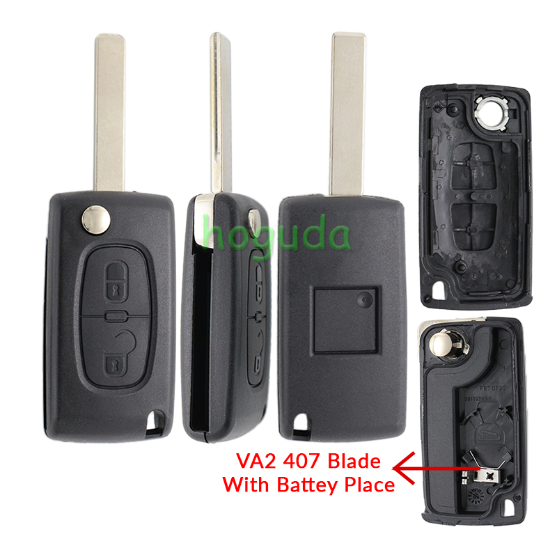 For Peugeot 407 blade 2 buttons flip remote key shell ( HU83 Blade-2Button-With battery place )