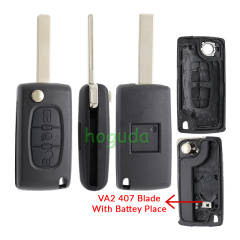For Peugeot 407 blade 3 button flip remote key shell with light button ( HU83 Blade - Light - With battery place )