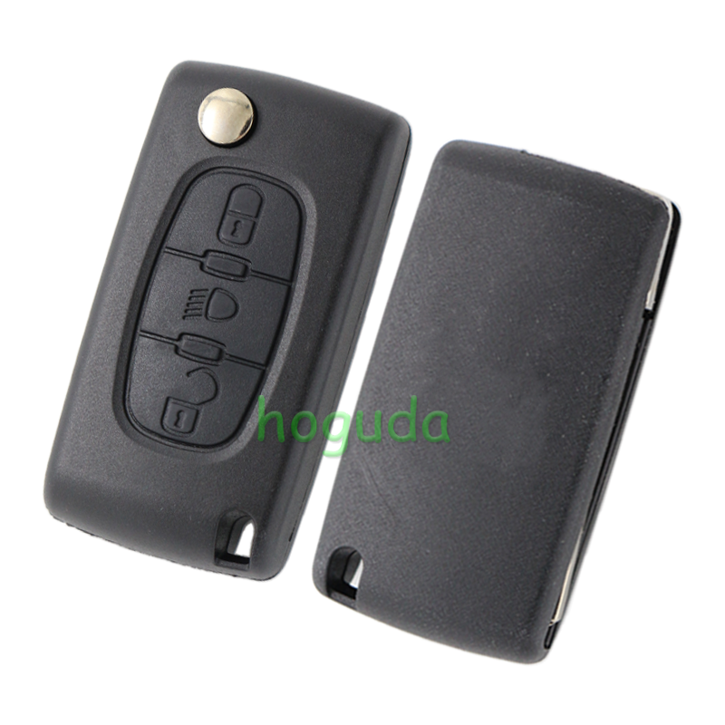 For Peugeot 407 blade 3 button flip remote key blank with light button ( HU83 Blade - Light - With battery place) (No Logo)