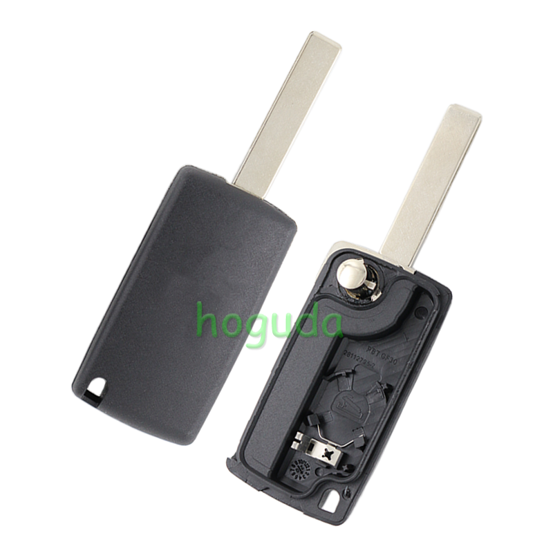 For Peugeot 407 blade 3 button flip remote key blank with light button ( HU83 Blade - Light - With battery place) (No Logo)