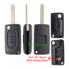 For Peugeot 307 blade 3 button flip remote key shell with trunk button ( VA2 Blade - 3Button - Trunk - With battery place )
