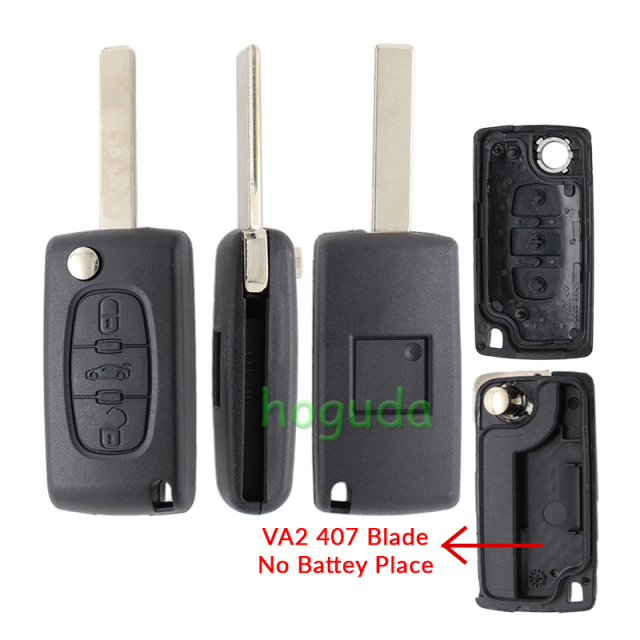 For Peugeot 407 blade 3 button flip remote key shell with trunk button ( HU83 Blade - Trunk - No battery place )