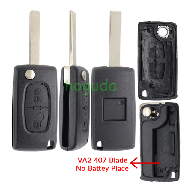 For Peugeot 407 blade 2 buttons flip remote key shell ( HU83 Blade - 2Button - No battery place )