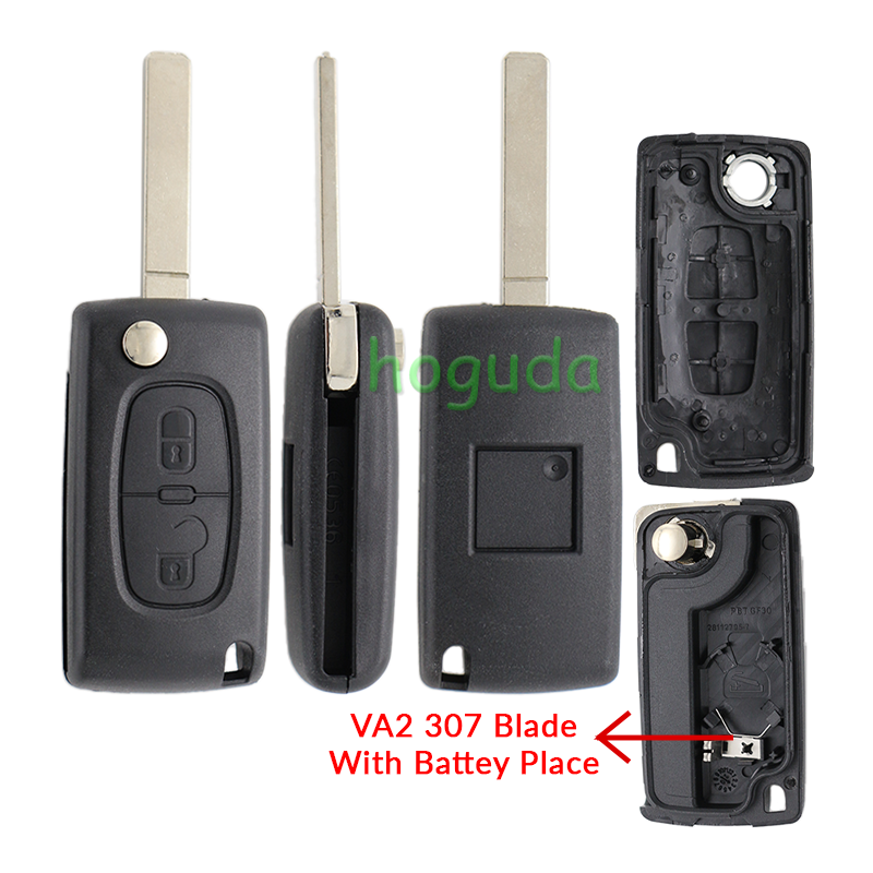For Peugeot 307 blade 2 buttons flip remote key shell ( VA2 Blade -  2Button - With battery place )