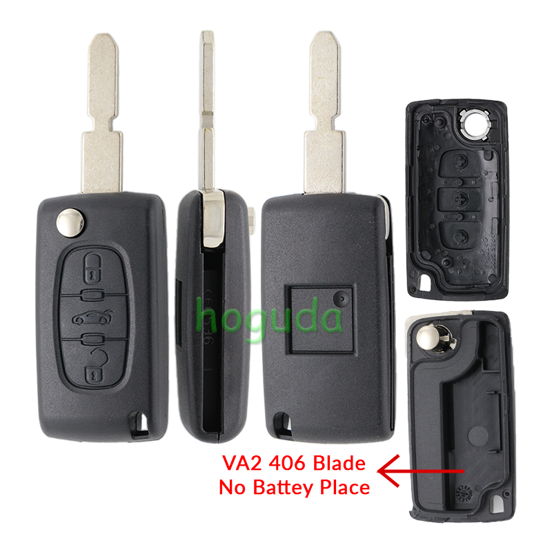 For Peugeot 406 button 3 button flip remote key blank with trunk button ( NE78 Blade - Trunk - No battery place )