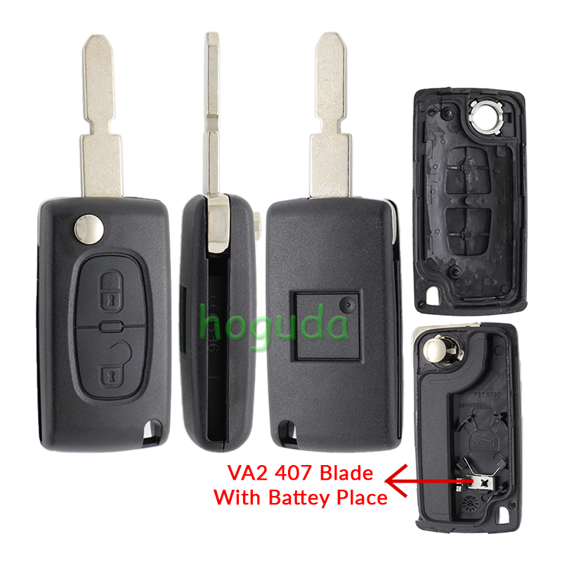For Peugeot 406 blade 2 buttons flip remote key shell ( NE78 Blade - 2Button - With battery place )