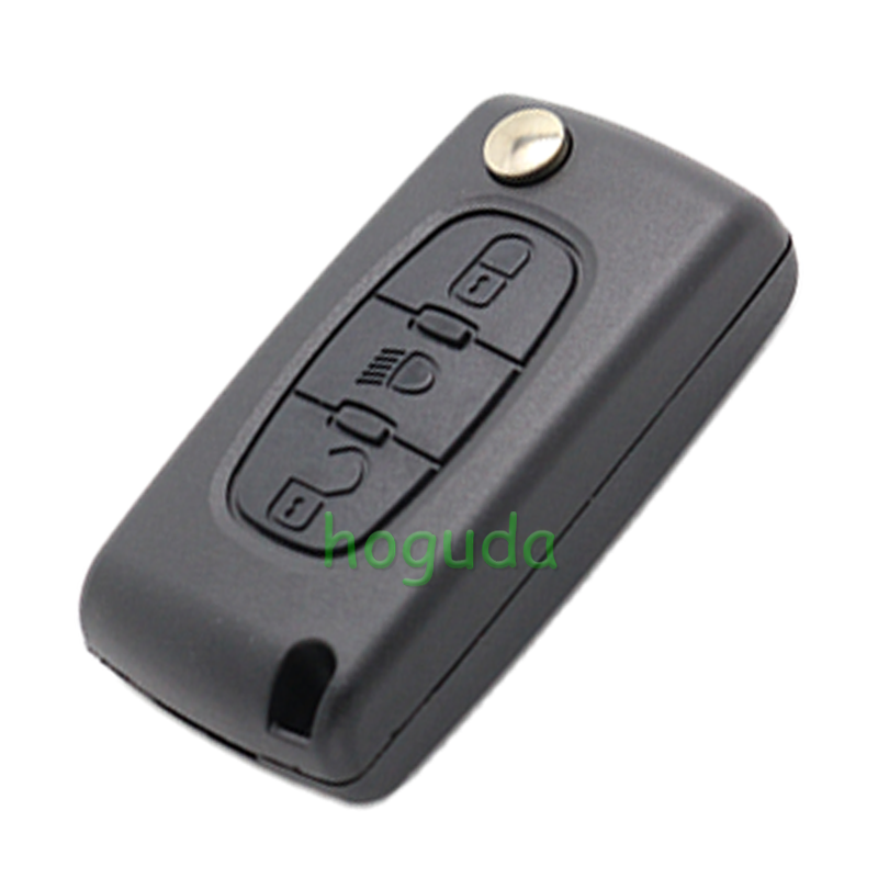 For Peugeot 407 blade 3 button flip remote key blank with light button ( HU83 Blade - Light - With battery place) (No Logo)