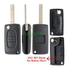 For Peugeot 307 blade 3 button flip remote key shell ( VA2 Blade - Trunk - No battery place )