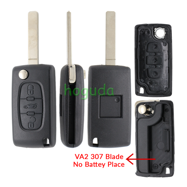 For Peugeot 307 blade 3 button flip remote key shell ( VA2 Blade - Trunk - No battery place )