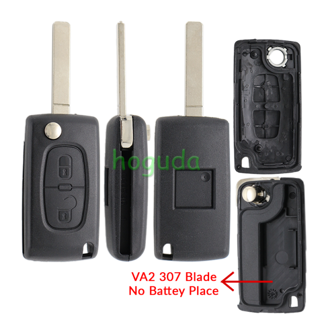 For Peugeot 307 blade 2 buttons flip remote key shell ( VA2 Blade - 2Button - No battery place )