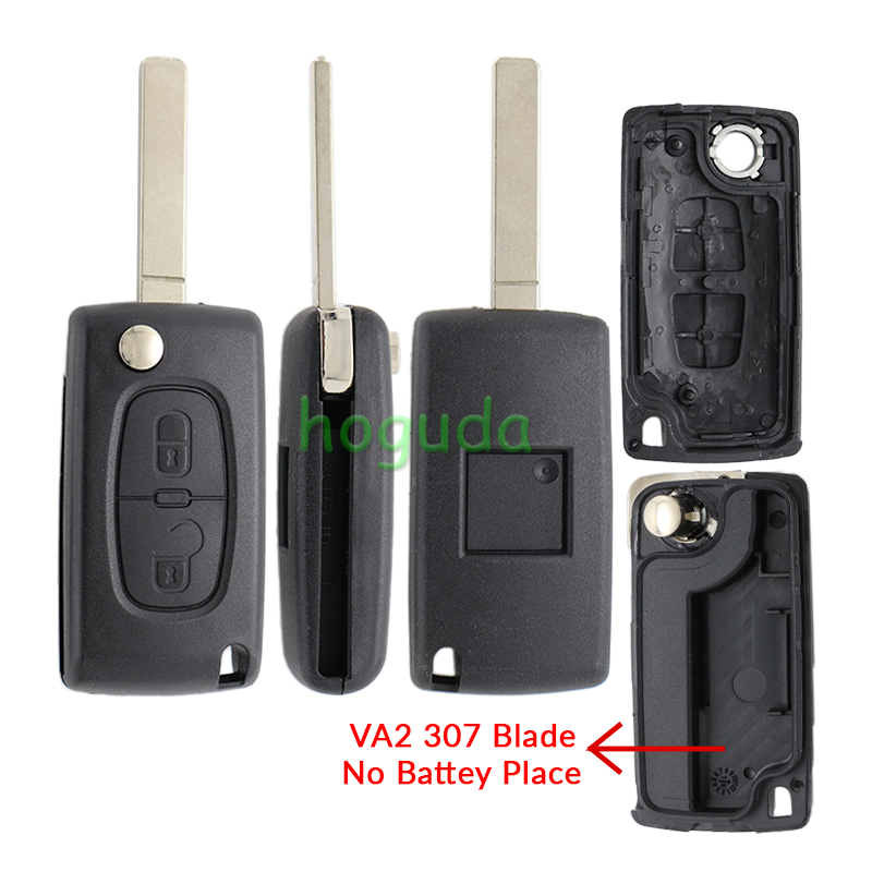 For Peugeot 307 blade 2 buttons flip remote key shell ( VA2 Blade - 2Button - No battery place )