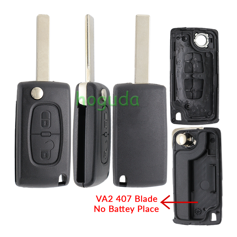 For Peugeot 407 blade 2 buttons flip remote key blank ( HU83 Blade - 2Button - No battery place ) (No Logo)