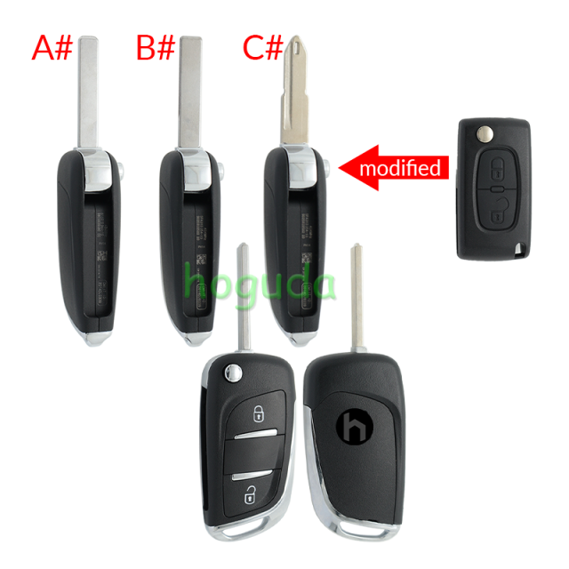 For Peugeot 2 button modified flip remote key blank with VA2 307 Blade -- Without battery