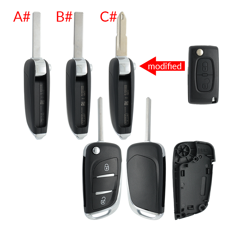 For Peugeot 2 button modified flip remote key blank with VA2 307 Blade -- Without battery place (No Logo)