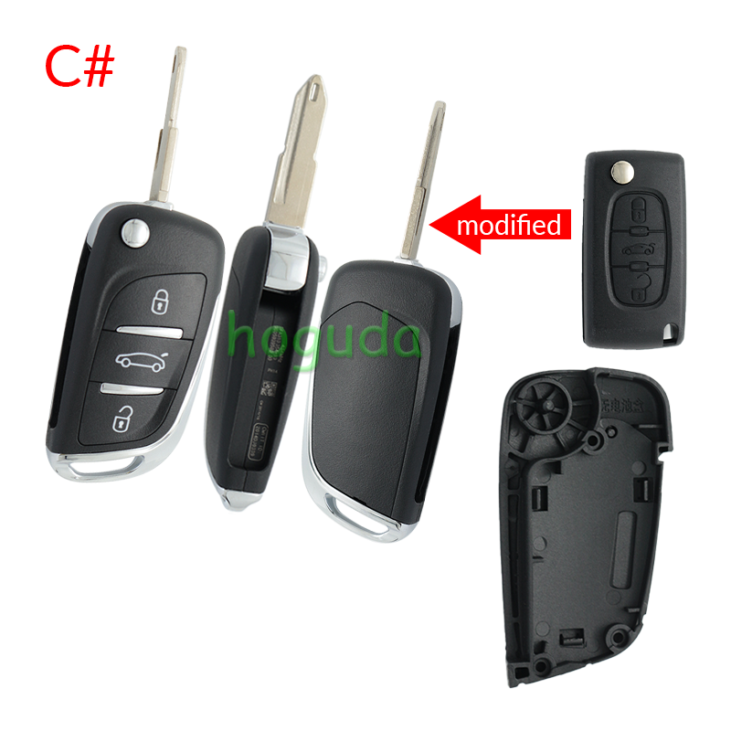 For Peugeot 2 button modified flip remote key blank withVA2 307/HU43/206 Blade -- Without battery place(No Logo)
