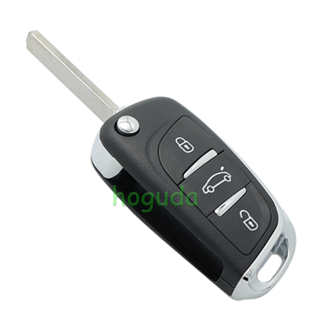 For Peugeot 3 button modified flip remote key blank with VA2 307/HU43/206 Blade -- With battery place used for 0536 model remote control (No Logo)