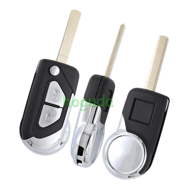 For Peugeot 2 button flip remote key blank with VA2 &amp; 307 blade