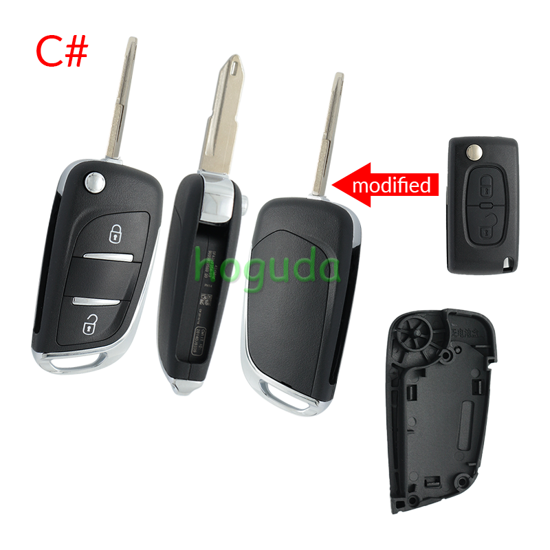 For Peugeot 2 button modified flip remote key blank with VA2 307 Blade -- Without battery place (No Logo)