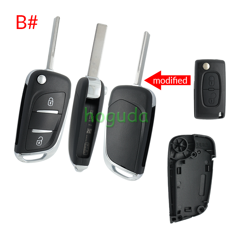 For Peugeot 2 button modified flip remote key blank with VA2 307 Blade -- Without battery place (No Logo)