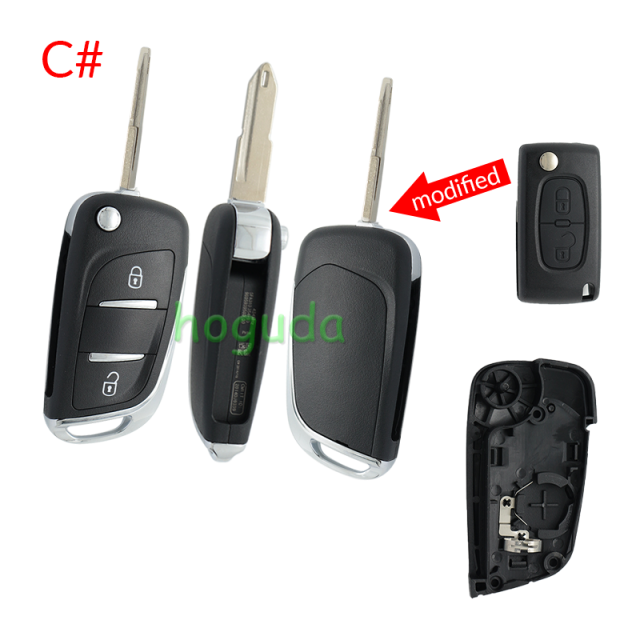 For Peugeot 2 button modified flip remote key blank with VA2 307/HU43/206 Blade -- With battery place used for 0536 model remote control (No Logo)