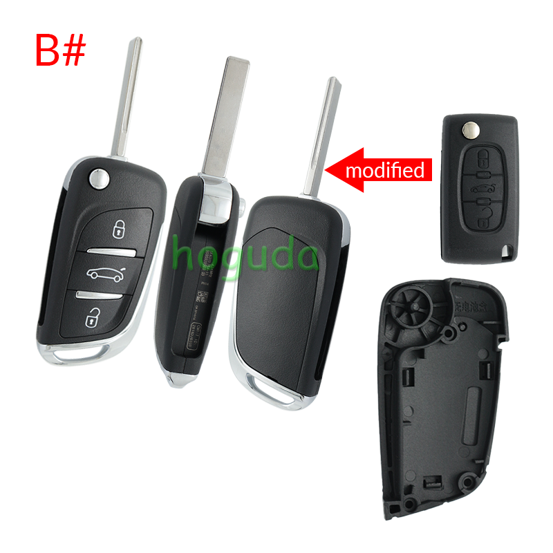 For Peugeot 2 button modified flip remote key blank withVA2 307/HU43/206 Blade -- Without battery place(No Logo)