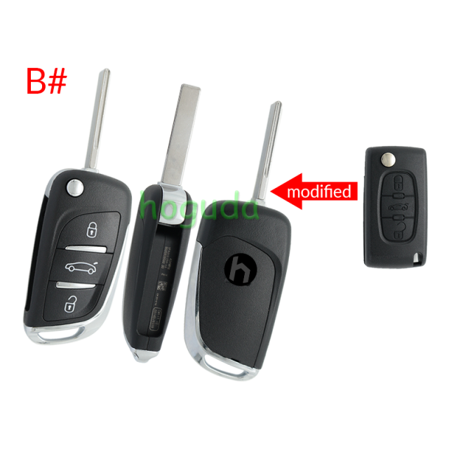 For Peugeot 2 button modified flip remote key blank withVA2 307/HU43/206 Blade -- Without battery place