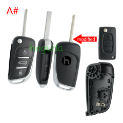 For Peugeot 3 button modified flip remote key blank with VA2 307/HU43/206 Blade -- With battery place used for 0536 model remote control
