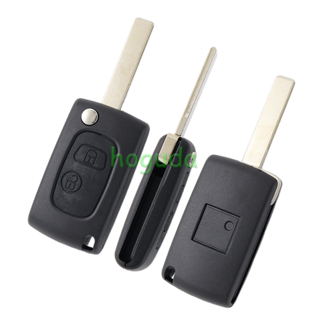 For Peugeot 2 button modified flip remote key blank with HU83-407 Blade