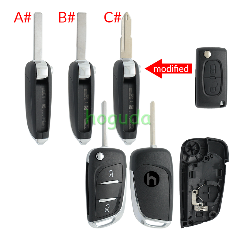 For Peugeot 2 button modified flip remote key blank with VA2 307/HU43/206 Blade -- With battery place used for 0536 model remote control