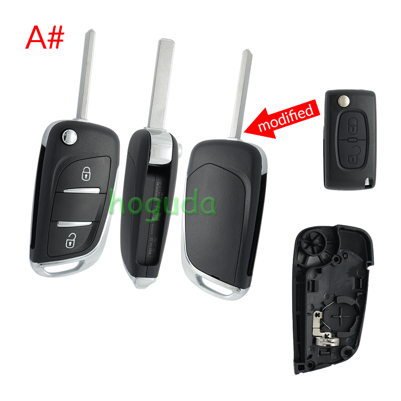 For Peugeot 2 button modified flip remote key blank with VA2 307/HU43/206 Blade -- With battery place used for 0536 model remote control (No Logo)