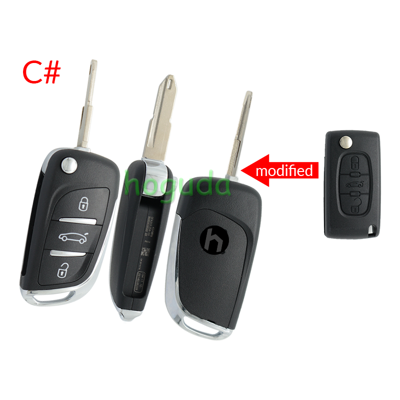 For Peugeot 2 button modified flip remote key blank withVA2 307/HU43/206 Blade -- Without battery place