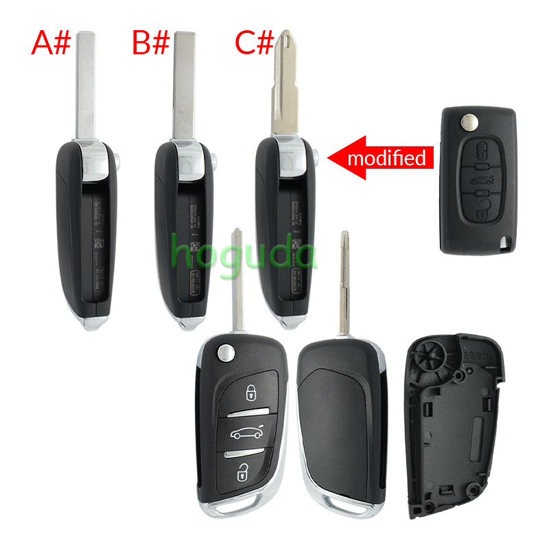 For Peugeot 2 button modified flip remote key blank withVA2 307/HU43/206 Blade -- Without battery place(No Logo)