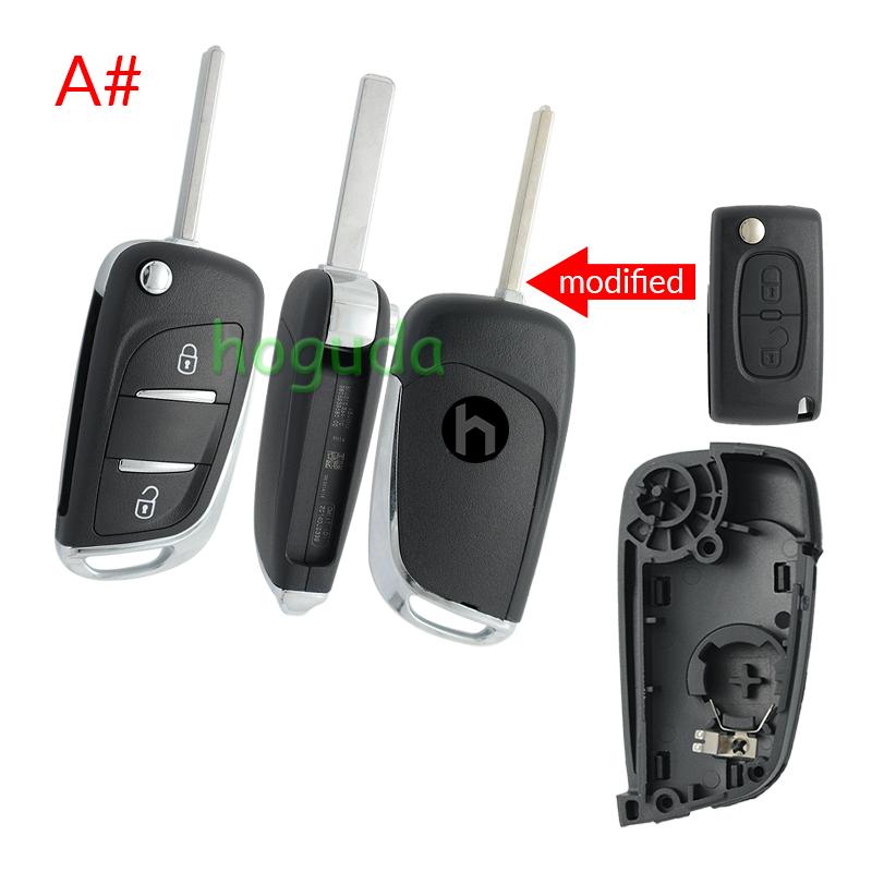 For Peugeot 2 button modified flip remote key blank with VA2 307/HU43/206 Blade -- With battery place used for 0536 model remote control