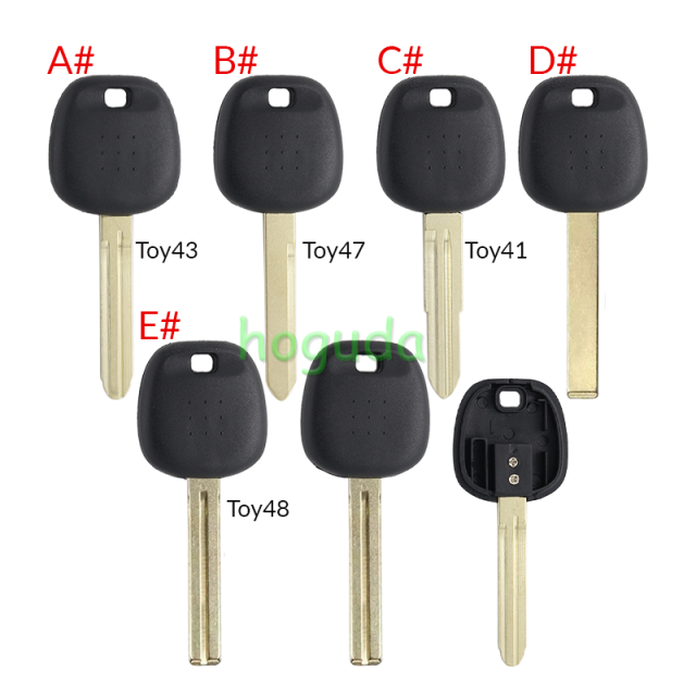 For Toyota transponder key blank  A# TOY43 Blade B# TOY47 Blade C# TOY41 Blade D# TOY51 Blade E# TOY48 Blade