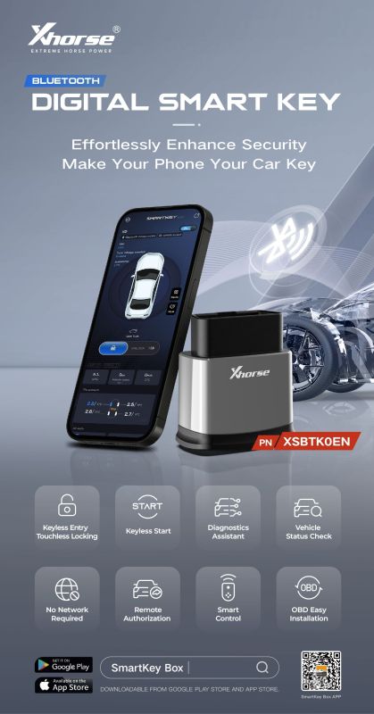 XHORSE XSBTK0EN Bluetooth Digital Smart Key Supports iOS Android NOTE: The device requires the use of Xhorse devices during the initial installation. The battery is not included. Requires a CR2032 battery separately.