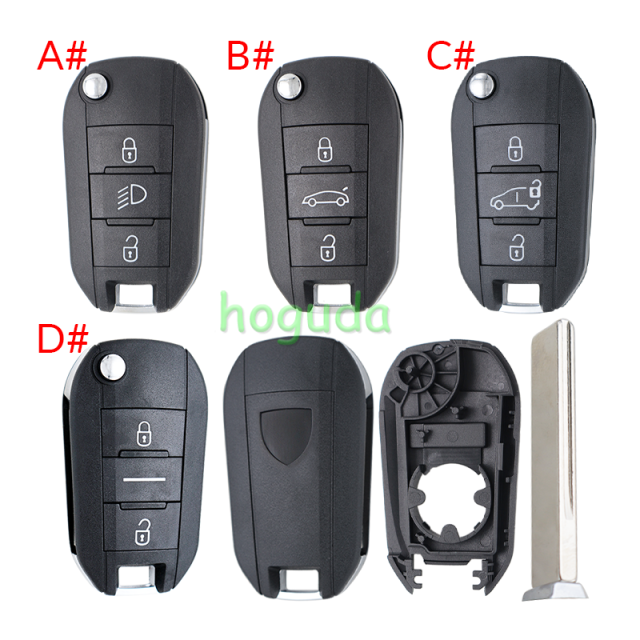 For Peugeot 3 button remote  Key Shell with HU83 407 blade EU version