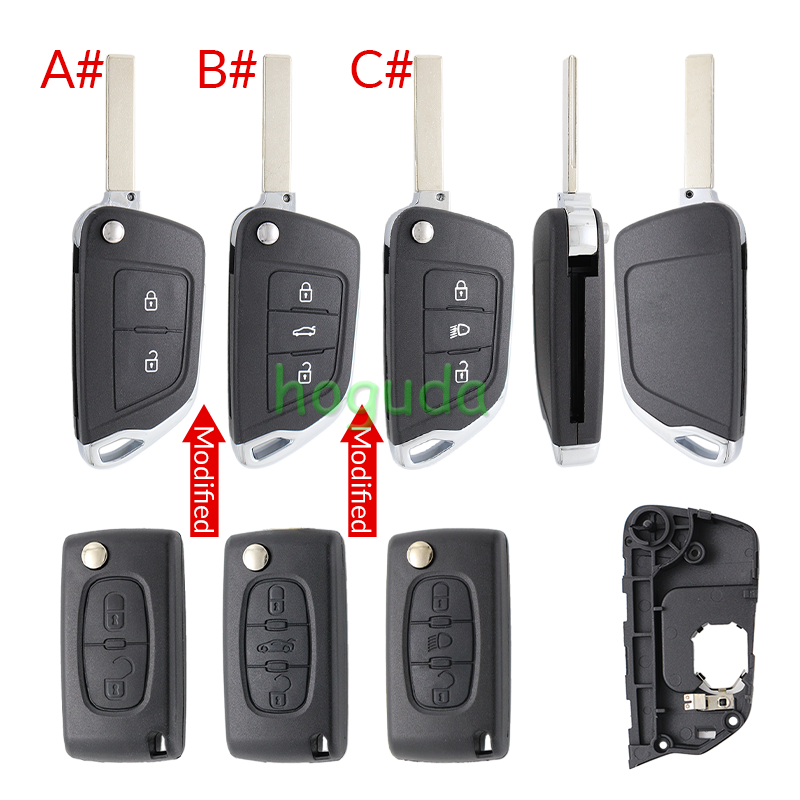 For Peugeot modified key 2/ 3 button remote key blank with 407 HU83 blade battery place 0536 Please choose the button and key blade