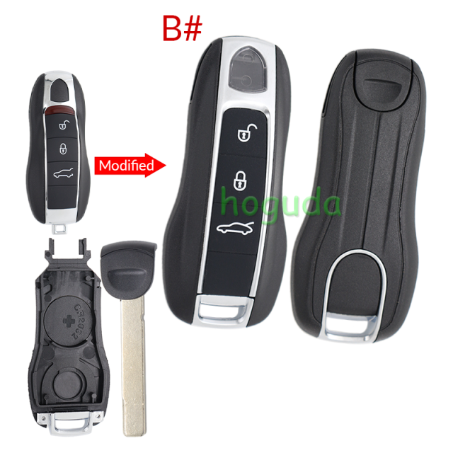 For Porsche modified 3 button remote key blank with emmergency key blade