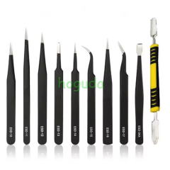 10Pcs/Set Precision Anti-Static Curved &amp; Straight Tweezers Stainless Steel ESD Industrial Repair Tool Kit Electronic Components ESD-10 ESD-11 ESD-12 ESD-13 ESD-14 ESD-15 ESD-16 ESD-17 ESD-34A, 9 different sizes and configurations to fit different purposes