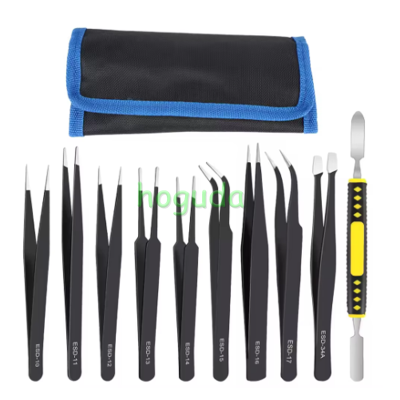 10Pcs/Set Precision Anti-Static Curved &amp; Straight Tweezers Stainless Steel ESD Industrial Repair Tool Kit Electronic Components ESD-10 ESD-11 ESD-12 ESD-13 ESD-14 ESD-15 ESD-16 ESD-17 ESD-34A, 9 different sizes and configurations to fit different purposes