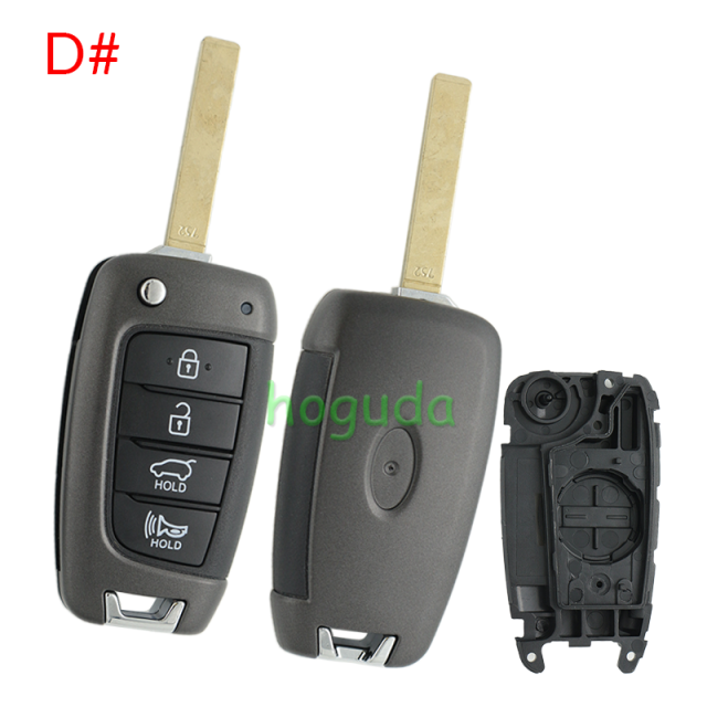 For Hyundai 3/4 button flip remote key blank